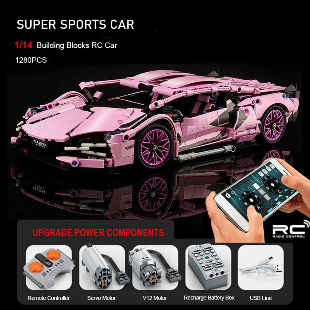 1280 PCS RC Racing Lambo Car 1/14 Remote Control Sports Cars Building Blocks W/ App Remote 9 1280 PCS RC Racing Lambo Car 1/14 Remote Control Sports Cars Building Blocks W/ App Remote - Image 9