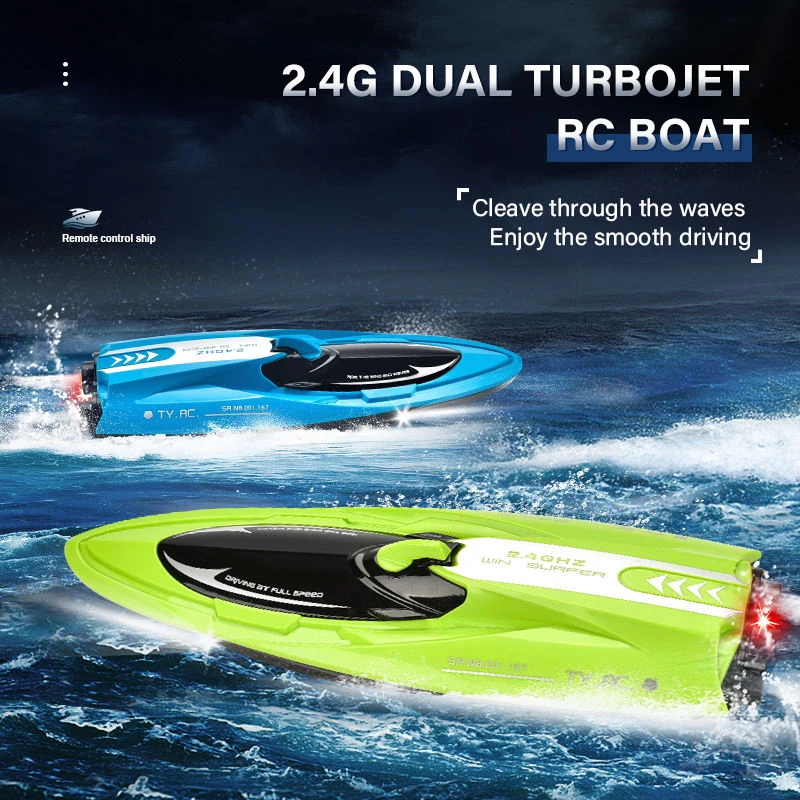 2.4G Remote Control Boat Twin Turbojet Speedboat Waterproof Racing Boat With Light For Kids 3 2.4G Remote Control Boat Twin Turbojet Speedboat Waterproof Racing Boat With Light For Kids - Image 3