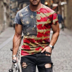 Adult 4th Of July Shirt American Flag Casual Patriotic Tee With Plus Size For Men -Sun Baby Sales Store Men independence day t shirt 16