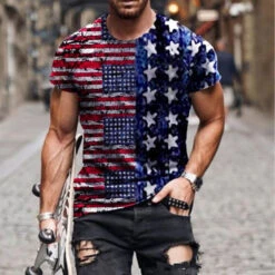 Adult 4th Of July Shirt American Flag Casual Patriotic Tee With Plus Size For Men -Sun Baby Sales Store Men independence day t shirt 19