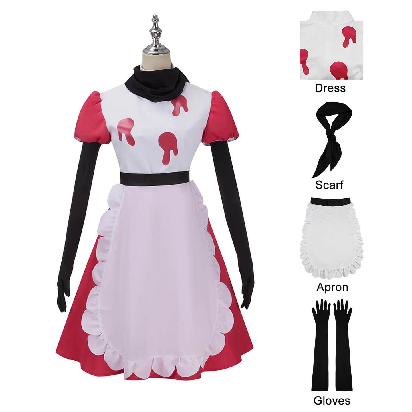 Niffty Costume White And Red Dress With Accessories Hazbin Hotel Cosplay Outfit 3 Niffty Costume White And Red Dress With Accessories Hazbin Hotel Cosplay Outfit - Image 3