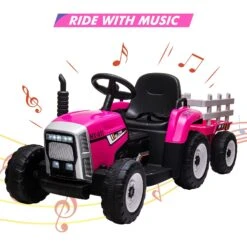 12V Childrens Ride On Tractor With Trailer Parent Remote Control Ride On Car Pink Ride-On Toy For Little Girls -Sun Baby Sales Store Pink Ride On Toys for Little Girl 1