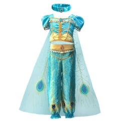 Kids Princess Jasmine Costume Halloween 4-pieces Full Set Cosplay Dress -Sun Baby Sales Store Princess Jasmine Costume Dress Up 1