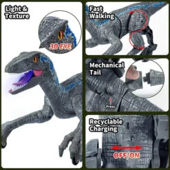 Kids RC Dinosaur Toys Roaring Velociraptor With Lights And Sound Electronic Dinosaur Robot 21 Kids RC Dinosaur Toys Roaring Velociraptor With Lights And Sound Electronic Dinosaur Robot -Sun Baby Sales Store RC Dinosaur Toy Details