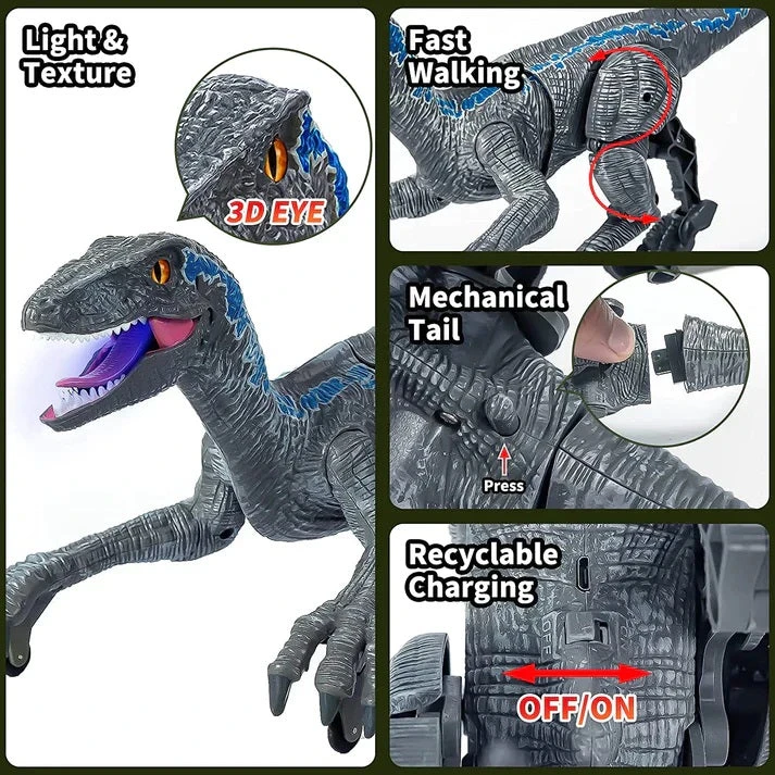 Kids RC Dinosaur Toys Roaring Velociraptor With Lights And Sound Electronic Dinosaur Robot 9 Kids RC Dinosaur Toys Roaring Velociraptor With Lights And Sound Electronic Dinosaur Robot - Image 9
