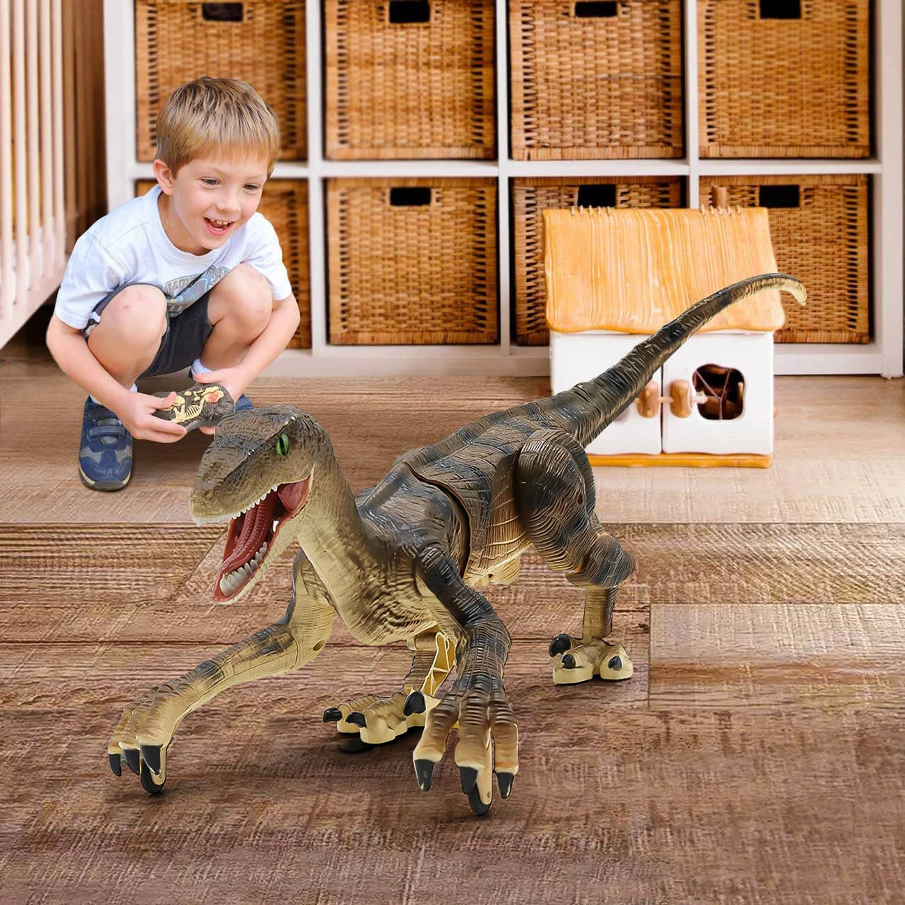 Kids RC Dinosaur Toys Roaring Velociraptor With Lights And Sound Electronic Dinosaur Robot 3 Kids RC Dinosaur Toys Roaring Velociraptor With Lights And Sound Electronic Dinosaur Robot - Image 3