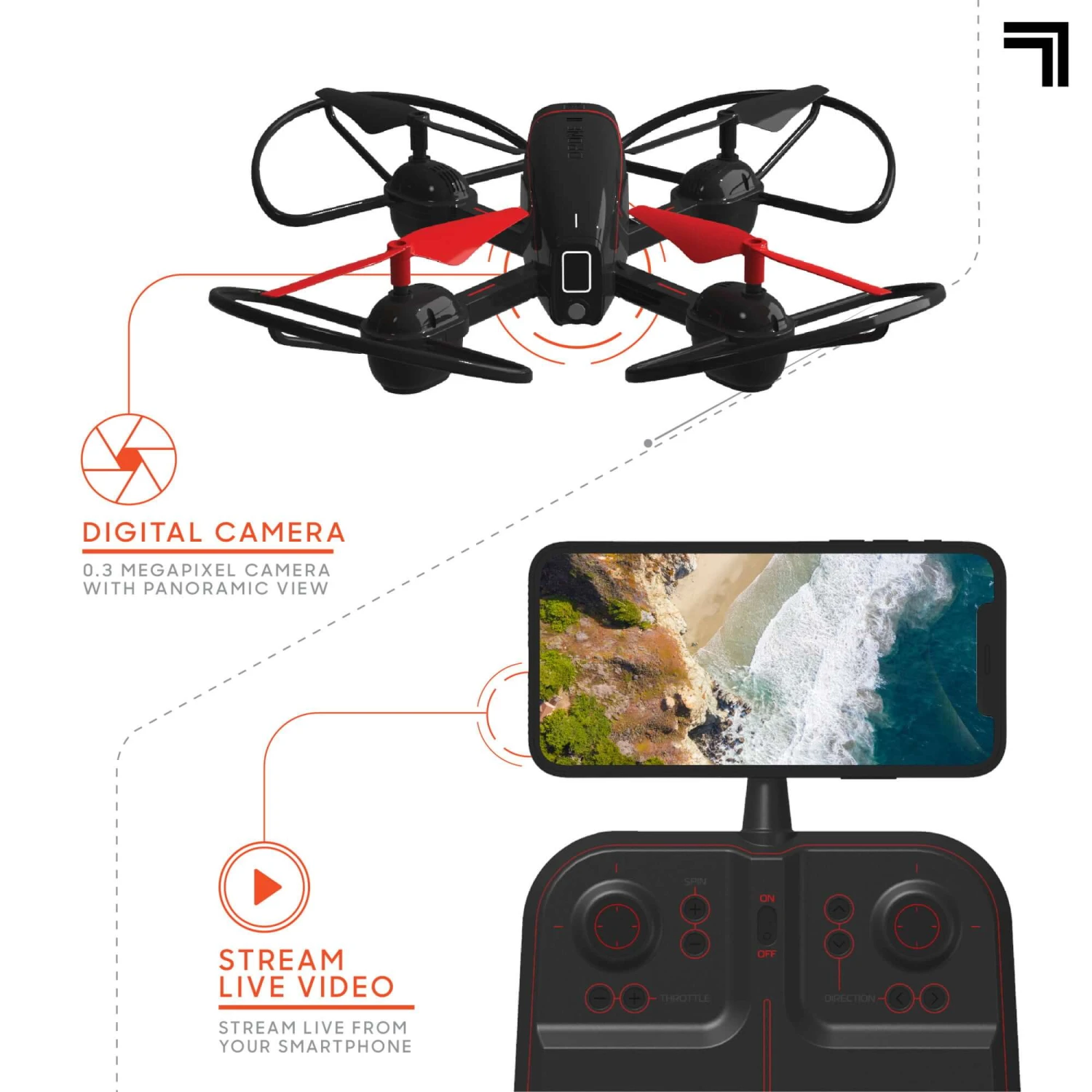 RC Drone With Streaming Camera 10" Mach X Auto-Orientation Camera Drone Remote Control Quadcopter 3 RC Drone With Streaming Camera 10" Mach X Auto-Orientation Camera Drone Remote Control Quadcopter - Image 3