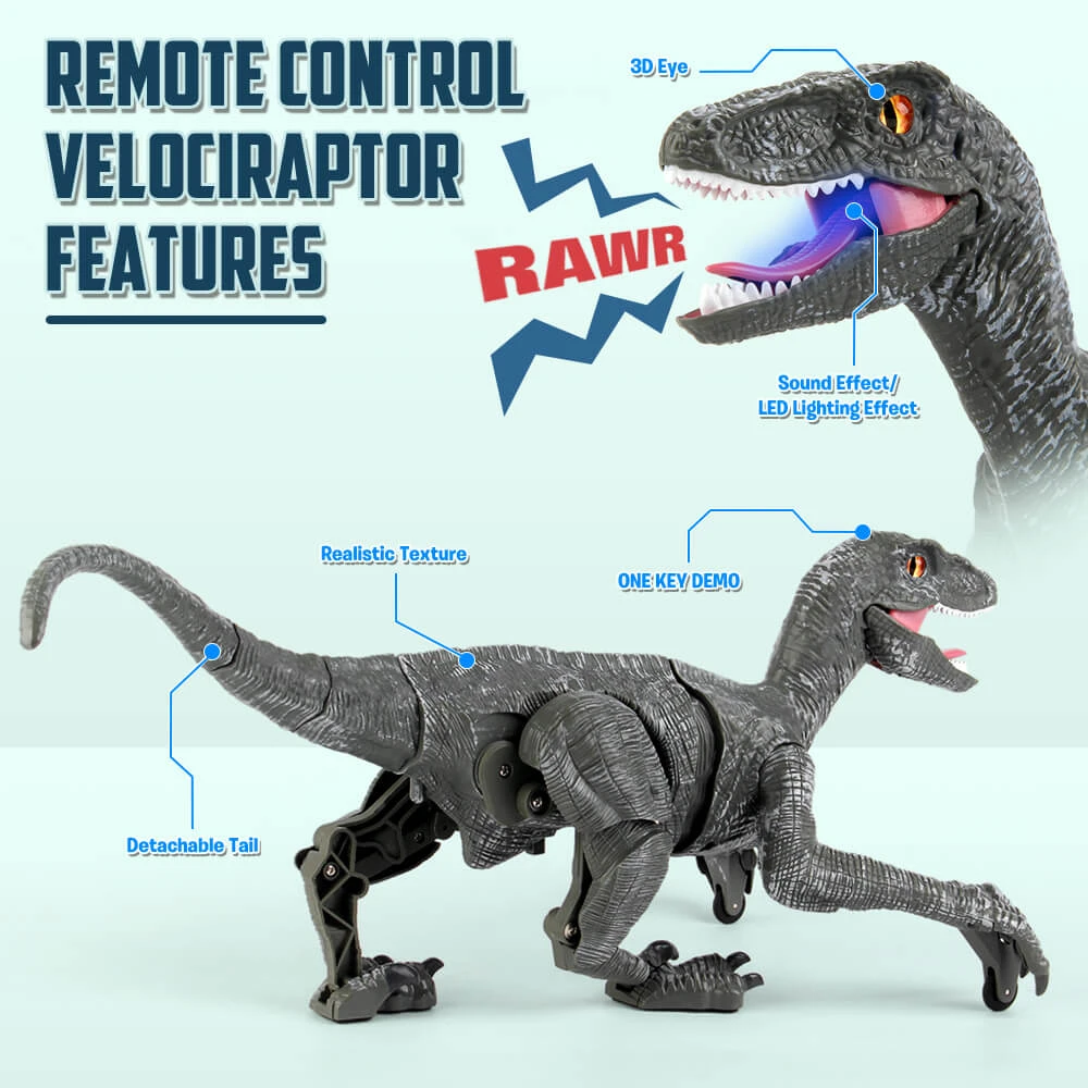Kids RC Dinosaur Toys Roaring Velociraptor With Lights And Sound Electronic Dinosaur Robot 7 Kids RC Dinosaur Toys Roaring Velociraptor With Lights And Sound Electronic Dinosaur Robot - Image 7