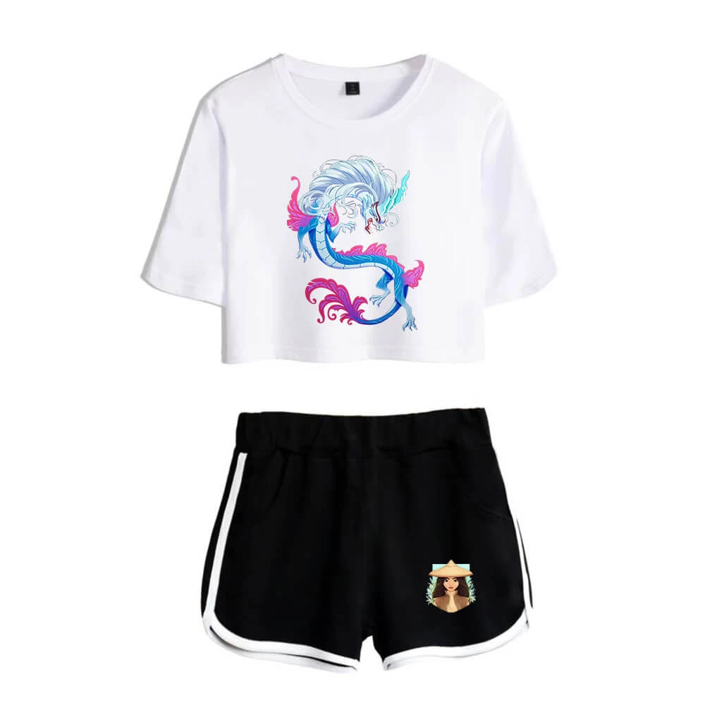Dargon Short Sleeve Crop Top And Shorts Sweat Suits Two Piece 2 Dargon Short Sleeve Crop Top And Shorts Sweat Suits Two Piece - Image 2