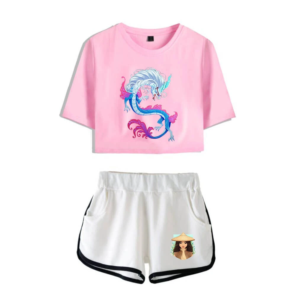 Dargon Short Sleeve Crop Top And Shorts Sweat Suits Two Piece 3 Dargon Short Sleeve Crop Top And Shorts Sweat Suits Two Piece - Image 3
