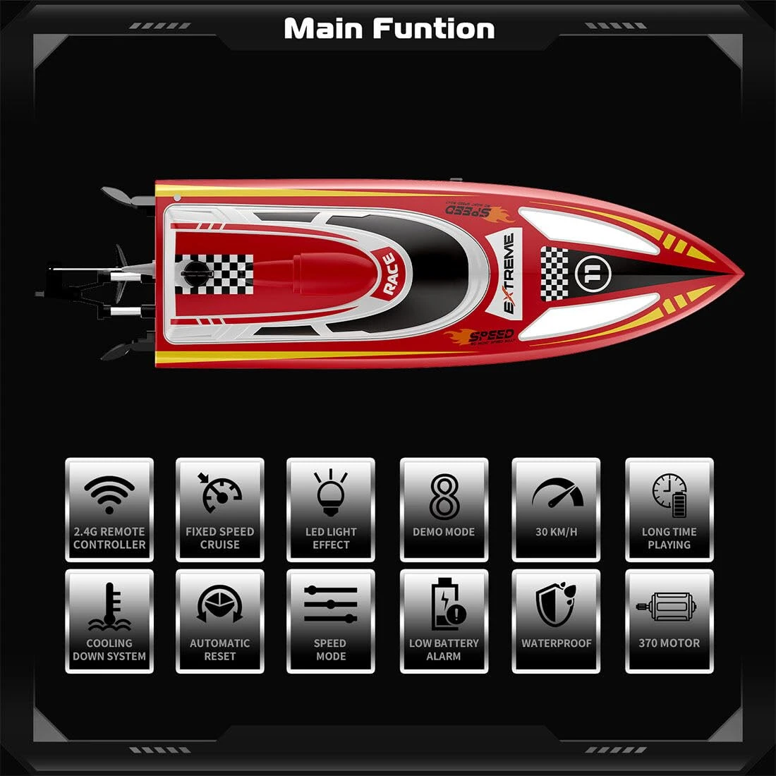 30KM/H Remote Control Boat 2.4G Fast Racing Boat Waterproof With LED Light 3 30KM/H Remote Control Boat 2.4G Fast Racing Boat Waterproof With LED Light - Image 3