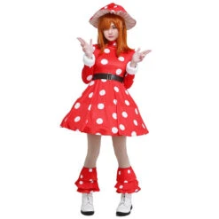 Adult Kinoko Komori Dress Shemage Cosplay Costume With Mushroom Hat And Leg Warmers 7 Adult Kinoko Komori Dress Shemage Cosplay Costume With Mushroom Hat And Leg Warmers -Sun Baby Sales Store Red 03 1