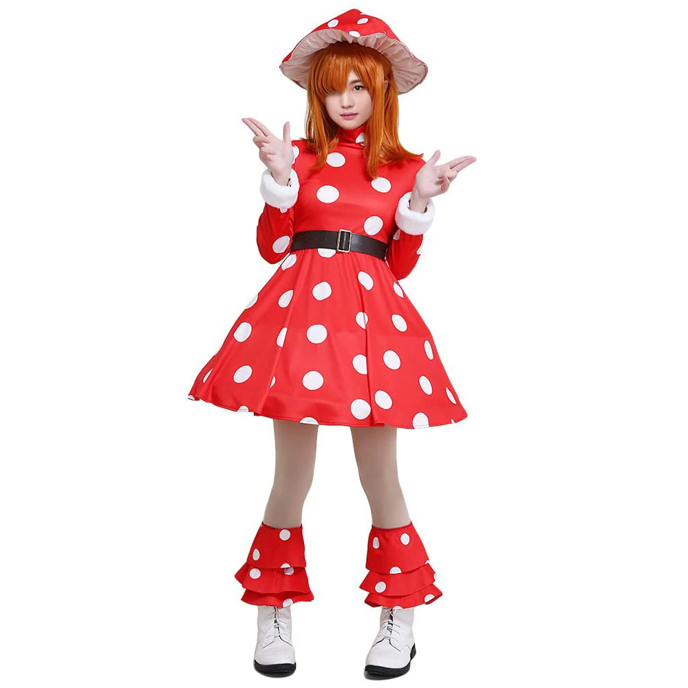 Adult Kinoko Komori Dress Shemage Cosplay Costume With Mushroom Hat And Leg Warmers 3 Adult Kinoko Komori Dress Shemage Cosplay Costume With Mushroom Hat And Leg Warmers - Image 3