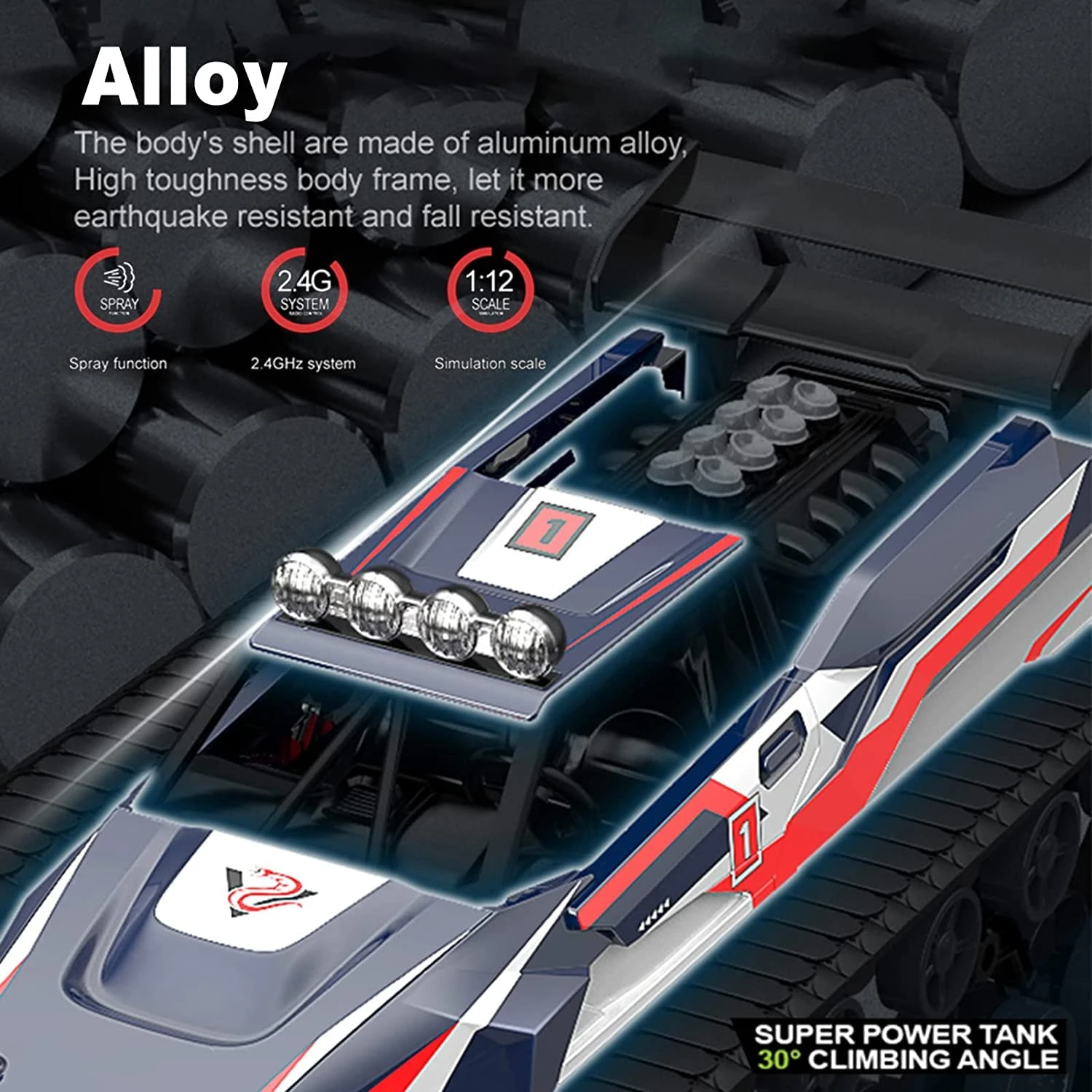 4WD RC Tank 360° Rotation Spray Tank Alloy 2.4G Remote Control Crawler Tank 7 4WD RC Tank 360° Rotation Spray Tank Alloy 2.4G Remote Control Crawler Tank - Image 7