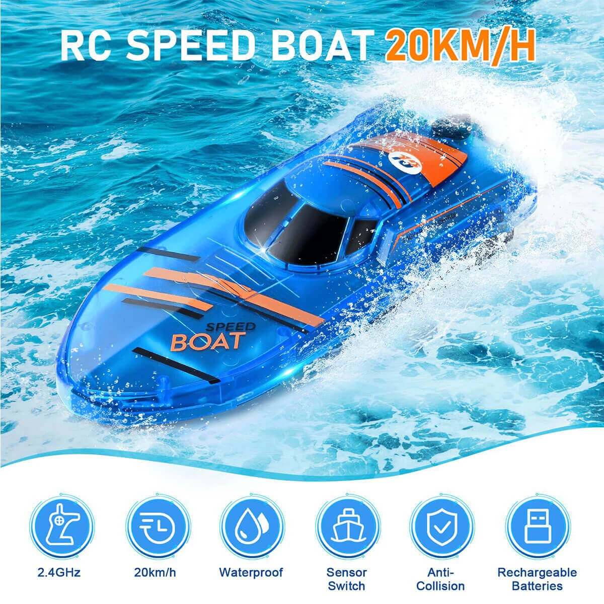 2.4Ghz Remote Control Boat With LED Light Waterproof Racing Boat For Pools & Lakes 8 2.4Ghz Remote Control Boat With LED Light Waterproof Racing Boat For Pools & Lakes - Image 8