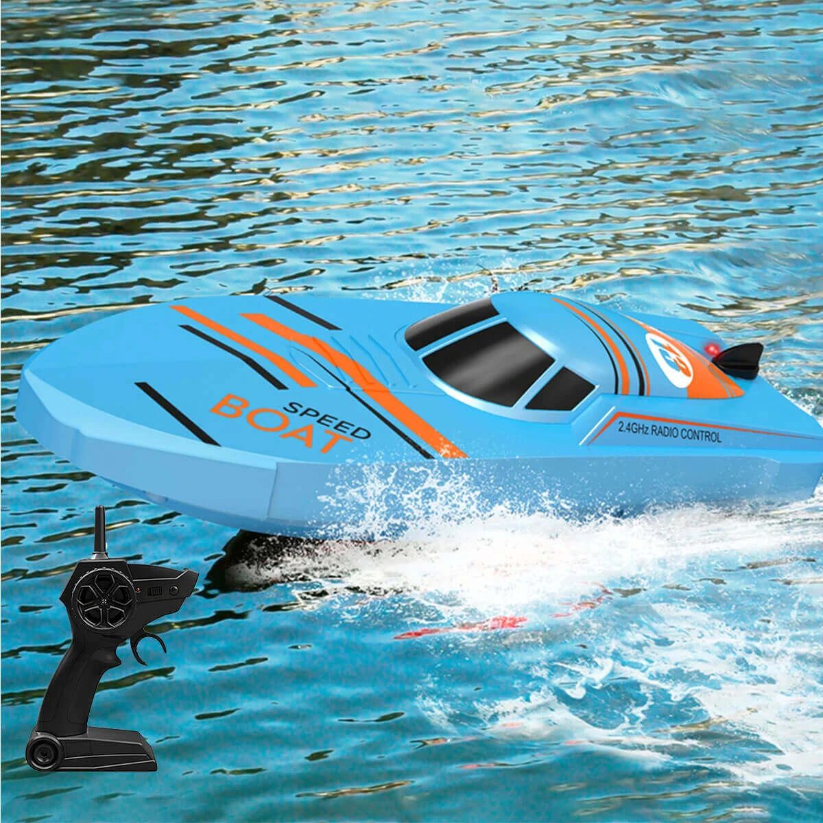 2.4Ghz Remote Control Boat With LED Light Waterproof Racing Boat For Pools & Lakes 2 2.4Ghz Remote Control Boat With LED Light Waterproof Racing Boat For Pools & Lakes - Image 2