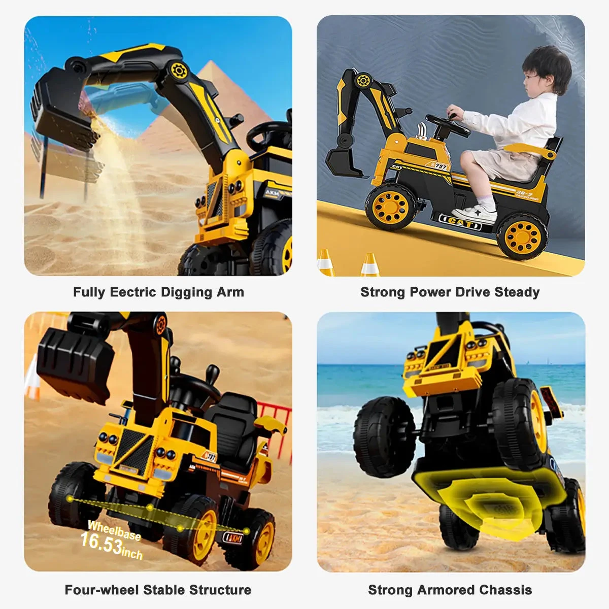 6V Toddler Excavator Electric Digging Arm Ride On Car With Large Wagon And Remote 6 6V Toddler Excavator Electric Digging Arm Ride On Car With Large Wagon And Remote - Image 6