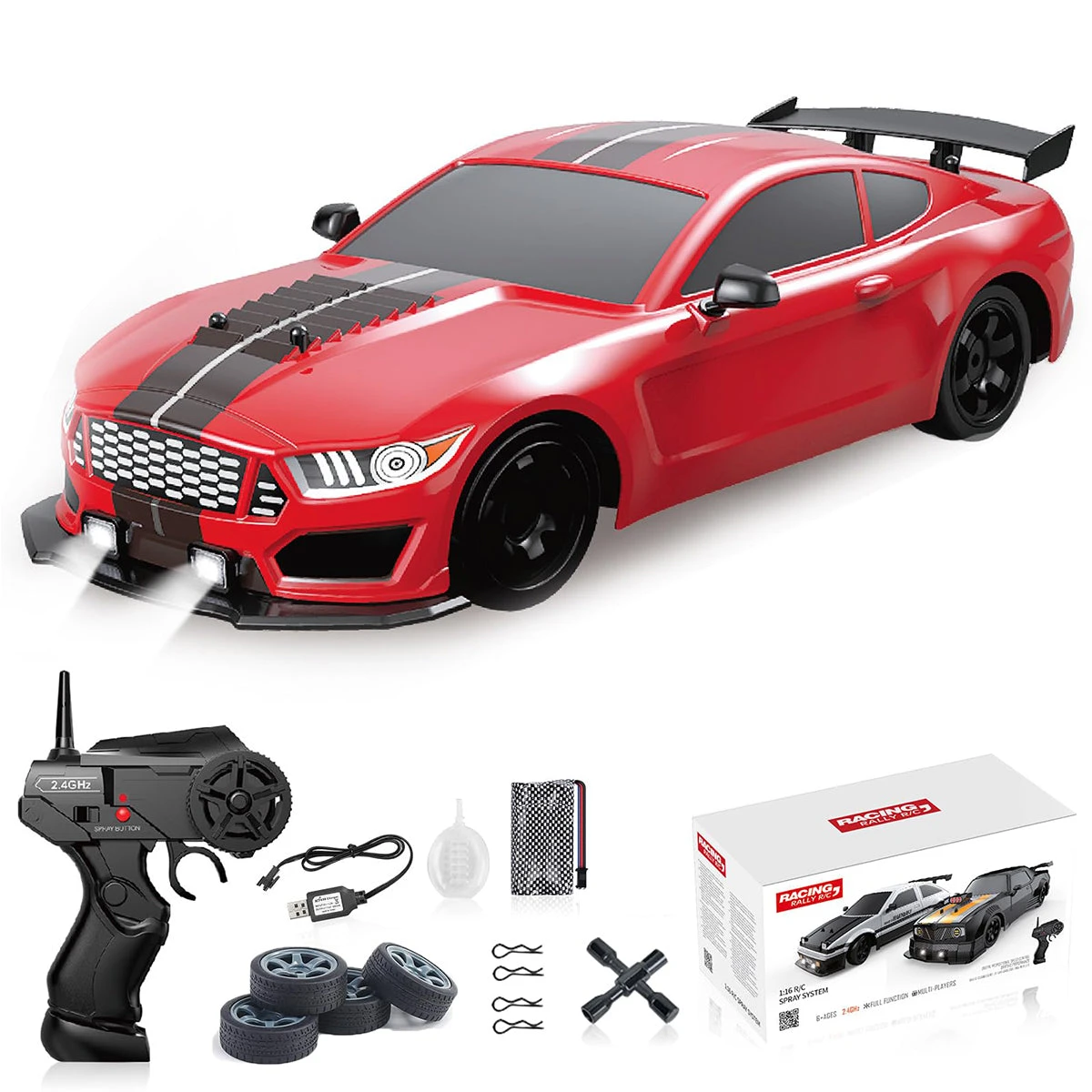 1/16 RC Drift Car 18KM/H Fast Remote Control Cars Spray Car With Led Light Sound For Kids 4 1/16 RC Drift Car 18KM/H Fast Remote Control Cars Spray Car With Led Light Sound For Kids - Image 4