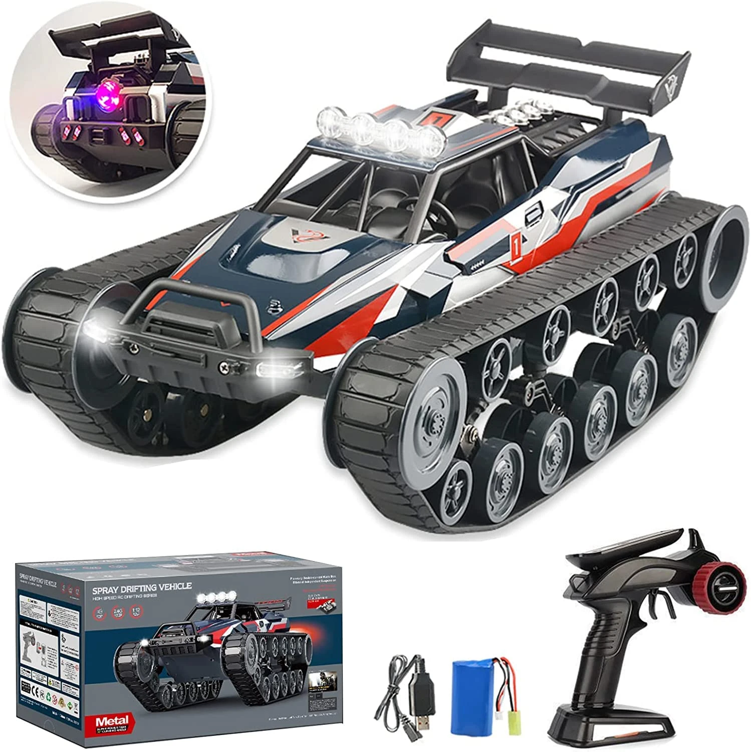 4WD RC Tank 360° Rotation Spray Tank Alloy 2.4G Remote Control Crawler Tank 1 4WD RC Tank 360° Rotation Spray Tank Alloy 2.4G Remote Control Crawler Tank