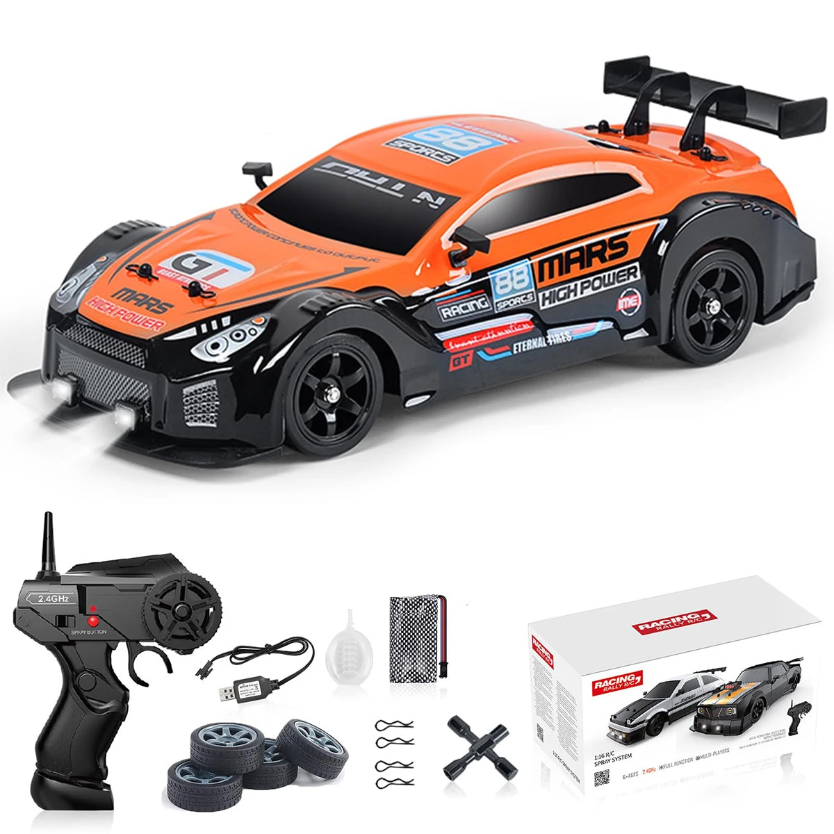 1/16 RC Drift Car 18KM/H Fast Remote Control Cars Spray Car With Led Light Sound For Kids 8 1/16 RC Drift Car 18KM/H Fast Remote Control Cars Spray Car With Led Light Sound For Kids - Image 8