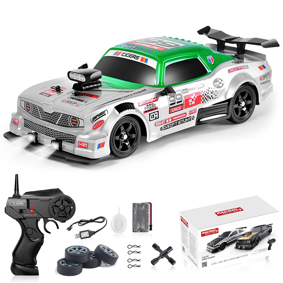 1/16 RC Drift Car 18KM/H Fast Remote Control Cars Spray Car With Led Light Sound For Kids 1 1/16 RC Drift Car 18KM/H Fast Remote Control Cars Spray Car With Led Light Sound For Kids