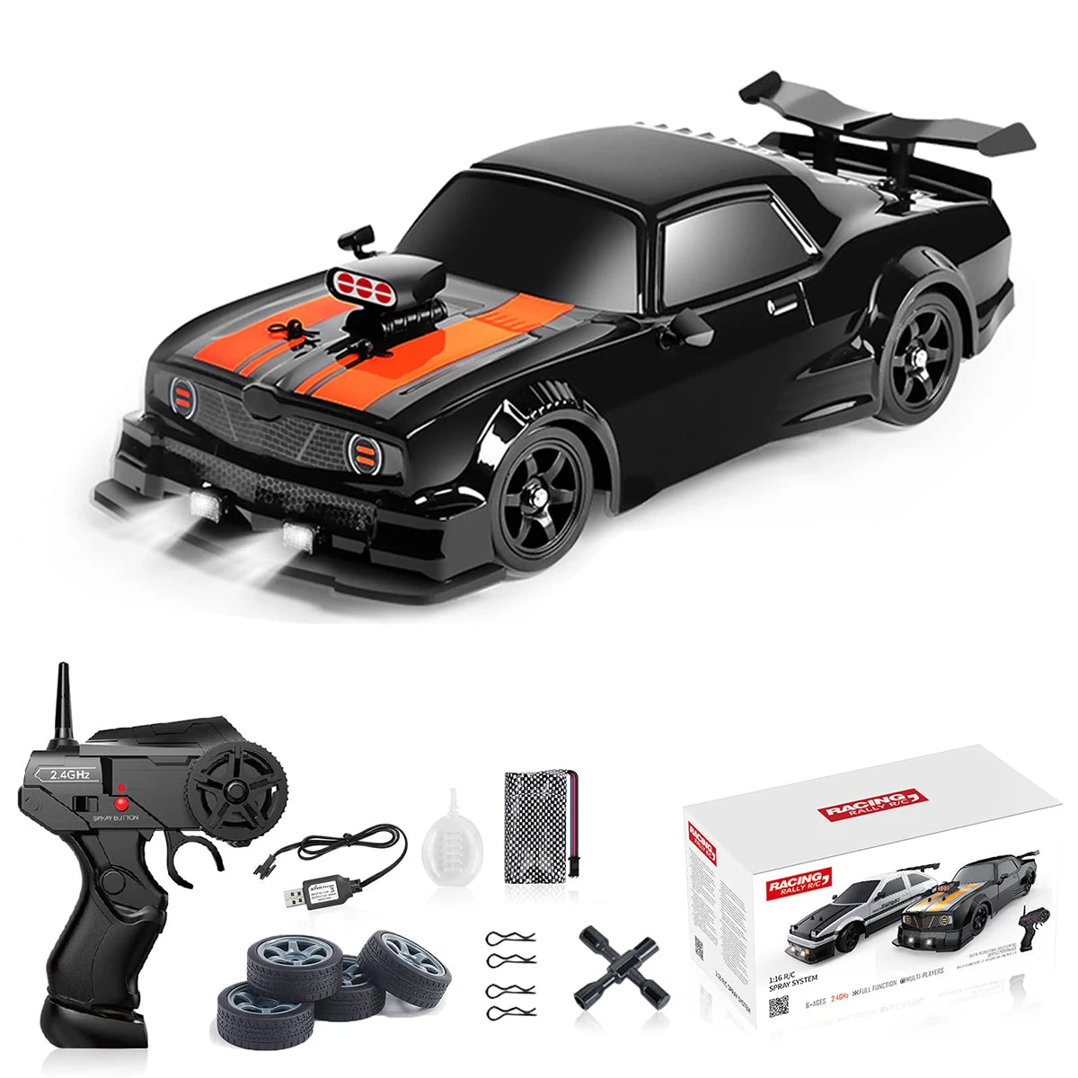 1/16 RC Drift Car 18KM/H Fast Remote Control Cars Spray Car With Led Light Sound For Kids 7 1/16 RC Drift Car 18KM/H Fast Remote Control Cars Spray Car With Led Light Sound For Kids - Image 7