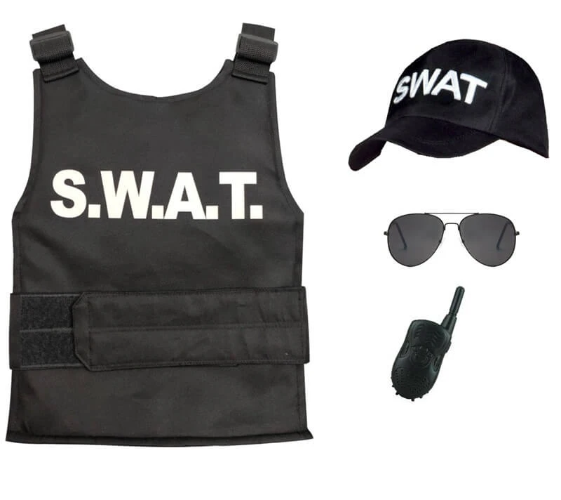 Kids SWAT Costume Police Outfit Bulletproof Vest Glasses Interphone And Hat 4pcs Suit For Cop Cosplay 2 Kids SWAT Costume Police Outfit Bulletproof Vest Glasses Interphone And Hat 4pcs Suit For Cop Cosplay - Image 2