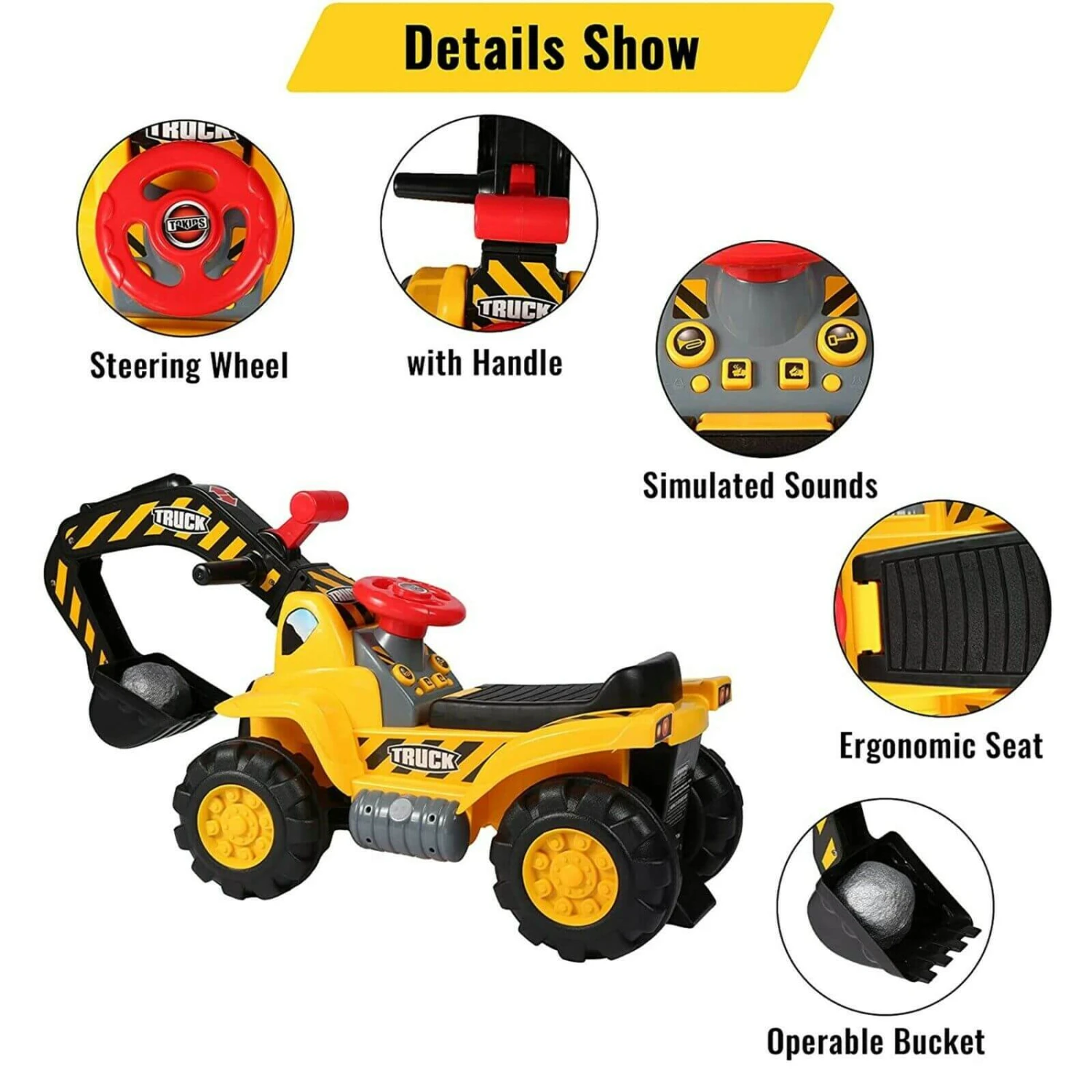 Kids Ride-on Excavator Toys Outdoor Digger And Bulldozer Truck With Safety Helmet And Simulation Sound 4 Kids Ride-on Excavator Toys Outdoor Digger And Bulldozer Truck With Safety Helmet And Simulation Sound - Image 4