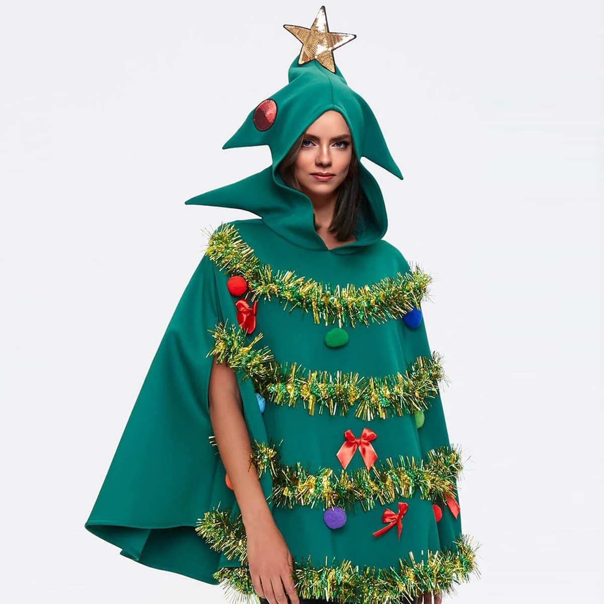Women Christmas Tree Costume Shiny Sequin Hoodie Cape For 2023 Christmas Party 1 Women Christmas Tree Costume Shiny Sequin Hoodie Cape For 2023 Christmas Party