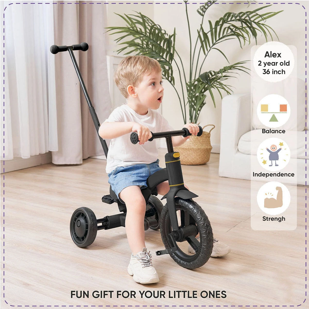 Stroller Bike 4 In 1 Tricycle With Detachable Push Bar Toddler Balance Bike Ride On Toys 10 Stroller Bike 4 In 1 Tricycle With Detachable Push Bar Toddler Balance Bike Ride On Toys - Image 10