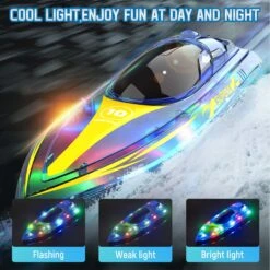 Remote Control Speedboat 15KM/H Waterproof Electric Colorful Boat Water Toy For Kids 16 Remote Control Speedboat 15KM/H Waterproof Electric Colorful Boat Water Toy For Kids -Sun Baby Sales Store actual color blue 03