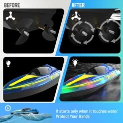 Remote Control Speedboat 15KM/H Waterproof Electric Colorful Boat Water Toy For Kids 19 Remote Control Speedboat 15KM/H Waterproof Electric Colorful Boat Water Toy For Kids -Sun Baby Sales Store actual color blue 04