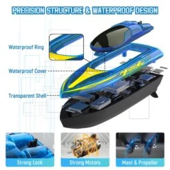 Remote Control Speedboat 15KM/H Waterproof Electric Colorful Boat Water Toy For Kids 18 Remote Control Speedboat 15KM/H Waterproof Electric Colorful Boat Water Toy For Kids -Sun Baby Sales Store actual color blue 06