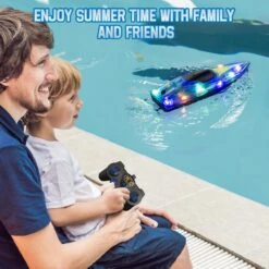 Remote Control Speedboat 15KM/H Waterproof Electric Colorful Boat Water Toy For Kids 12 Remote Control Speedboat 15KM/H Waterproof Electric Colorful Boat Water Toy For Kids -Sun Baby Sales Store actual color blue 08