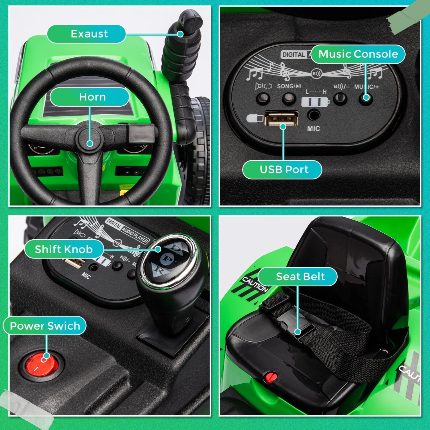 12V Ride On Tractor With Wagon & Safety Belt Battery Powered Ride On Toys For Boys Girls 5 12V Ride On Tractor With Wagon & Safety Belt Battery Powered Ride On Toys For Boys Girls - Image 5