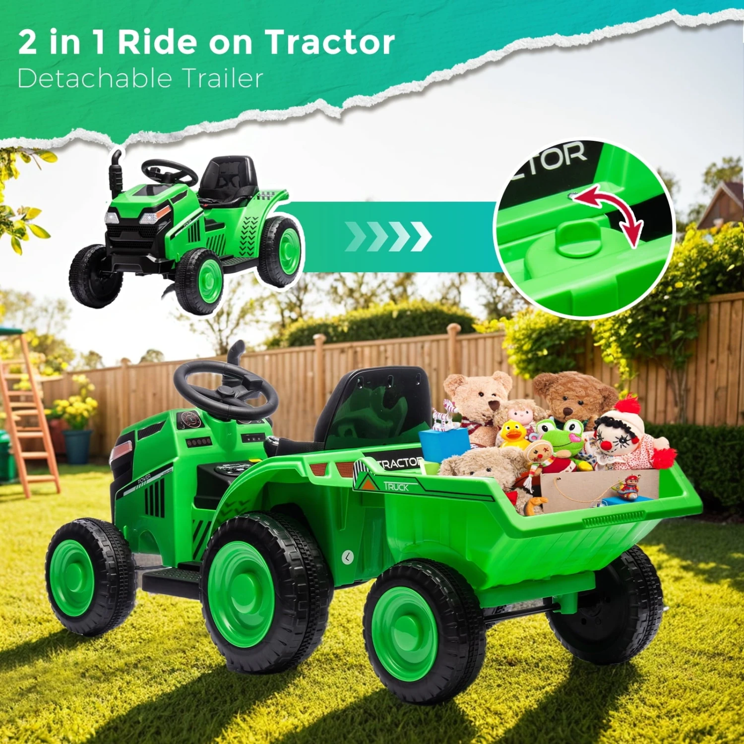 12V Ride On Tractor With Wagon & Safety Belt Battery Powered Ride On Toys For Boys Girls 2 12V Ride On Tractor With Wagon & Safety Belt Battery Powered Ride On Toys For Boys Girls - Image 2