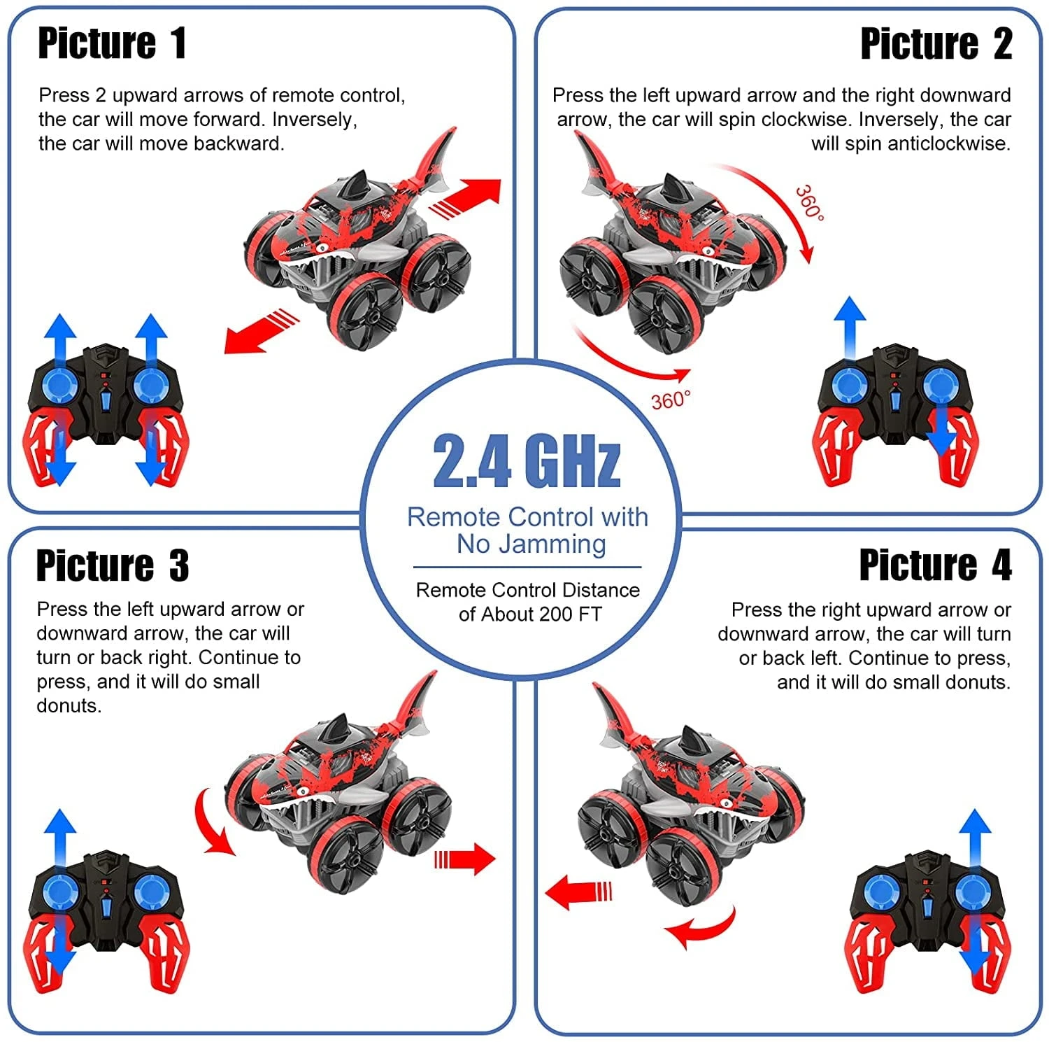 2.4G Amphibious RC Car Shark 360° Rotation Stunt Vehicle Waterproof RC Off-road Car 5 2.4G Amphibious RC Car Shark 360° Rotation Stunt Vehicle Waterproof RC Off-road Car - Image 5