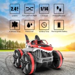 2.4G Amphibious RC Car Shark 360° Rotation Stunt Vehicle Waterproof RC Off-road Car 11 2.4G Amphibious RC Car Shark 360° Rotation Stunt Vehicle Waterproof RC Off-road Car -Sun Baby Sales Store actual color red 04