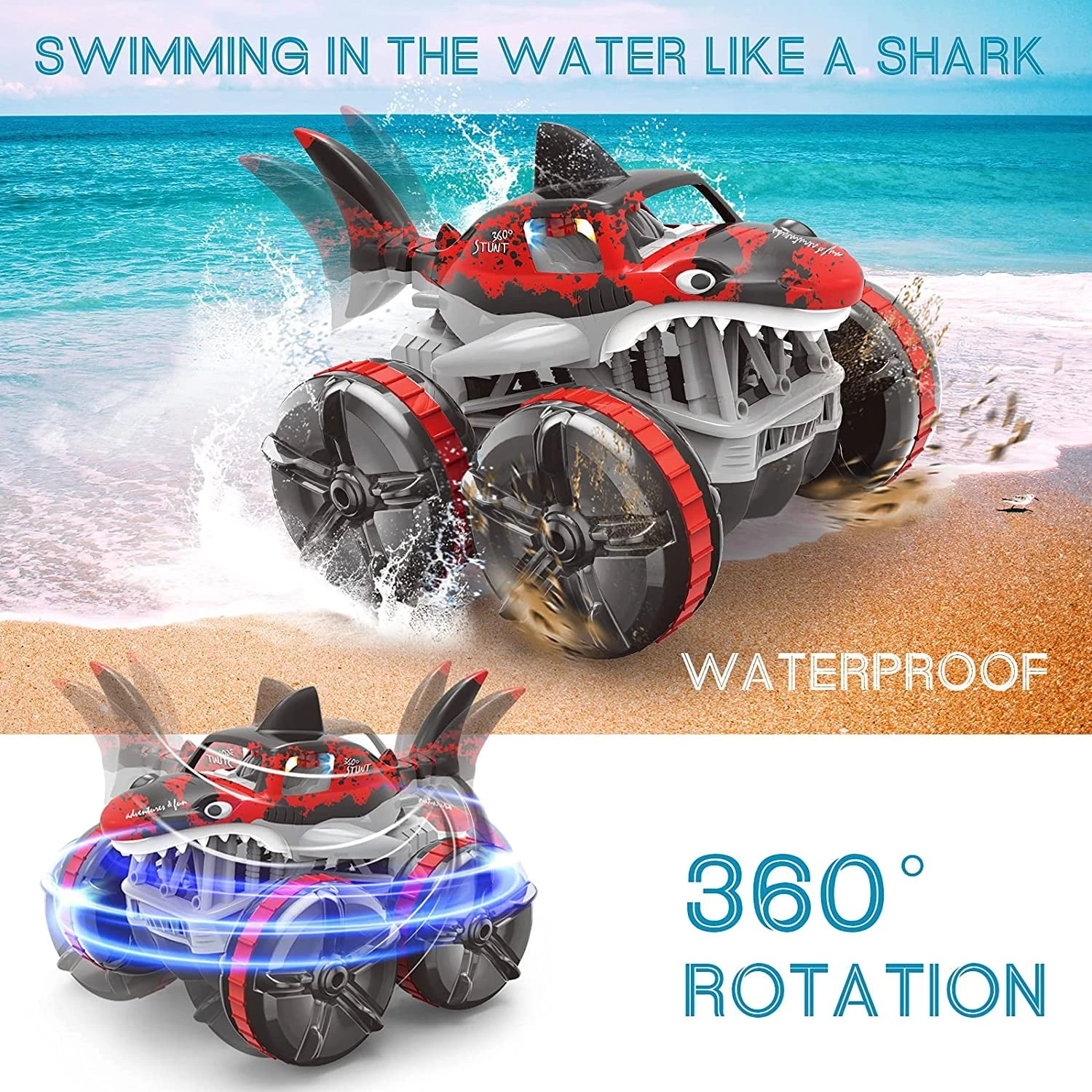 2.4G Amphibious RC Car Shark 360° Rotation Stunt Vehicle Waterproof RC Off-road Car 3 2.4G Amphibious RC Car Shark 360° Rotation Stunt Vehicle Waterproof RC Off-road Car - Image 3