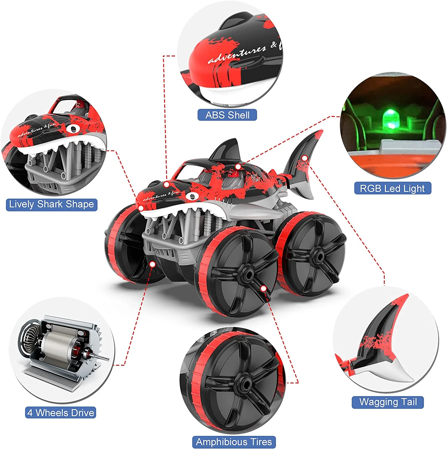 2.4G Amphibious RC Car Shark 360° Rotation Stunt Vehicle Waterproof RC Off-road Car 7 2.4G Amphibious RC Car Shark 360° Rotation Stunt Vehicle Waterproof RC Off-road Car - Image 7