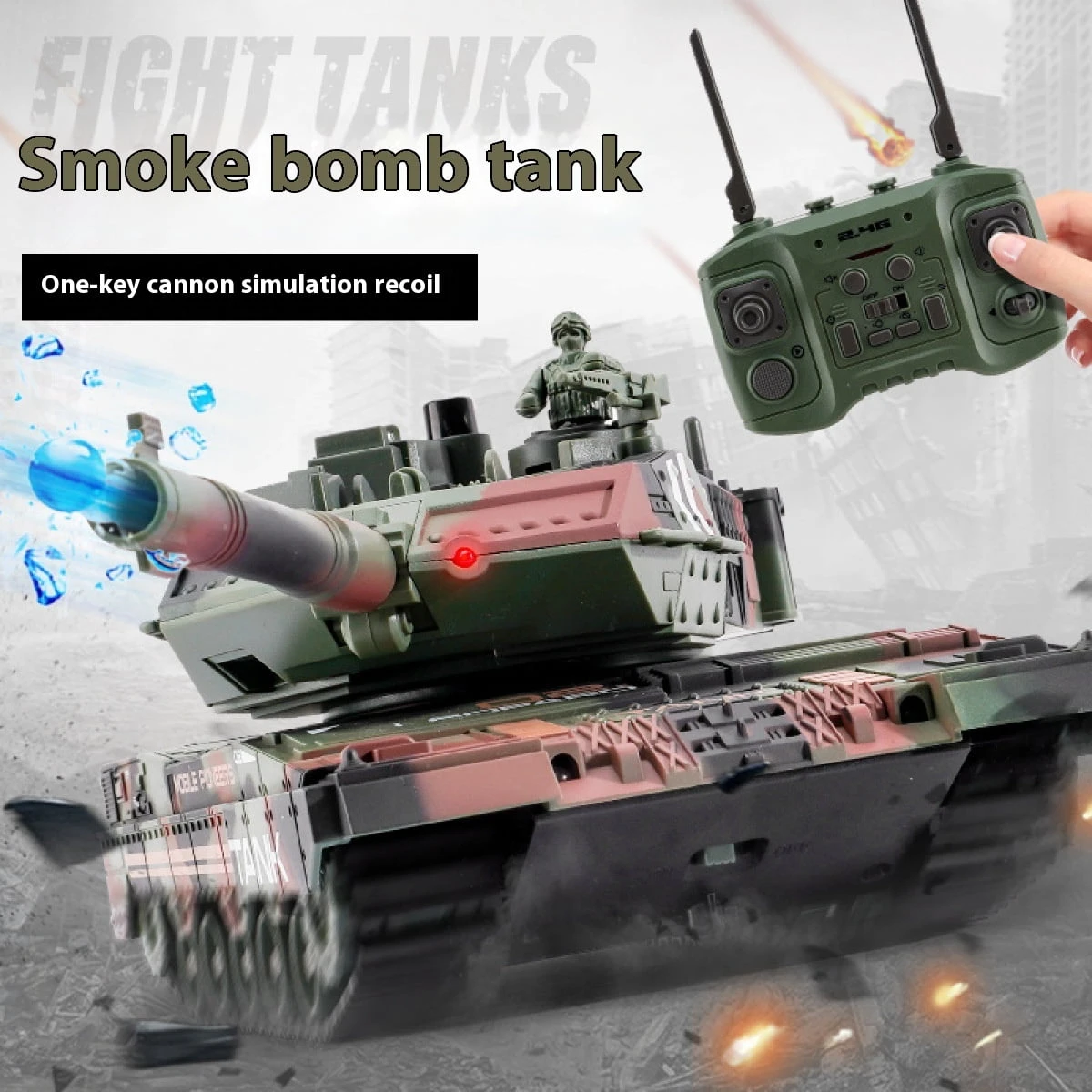 2.4G Remote Control Tank Simulation Crawler Water Bomb Tank Smoking Tank With Light Sound 4 2.4G Remote Control Tank Simulation Crawler Water Bomb Tank Smoking Tank With Light Sound - Image 4
