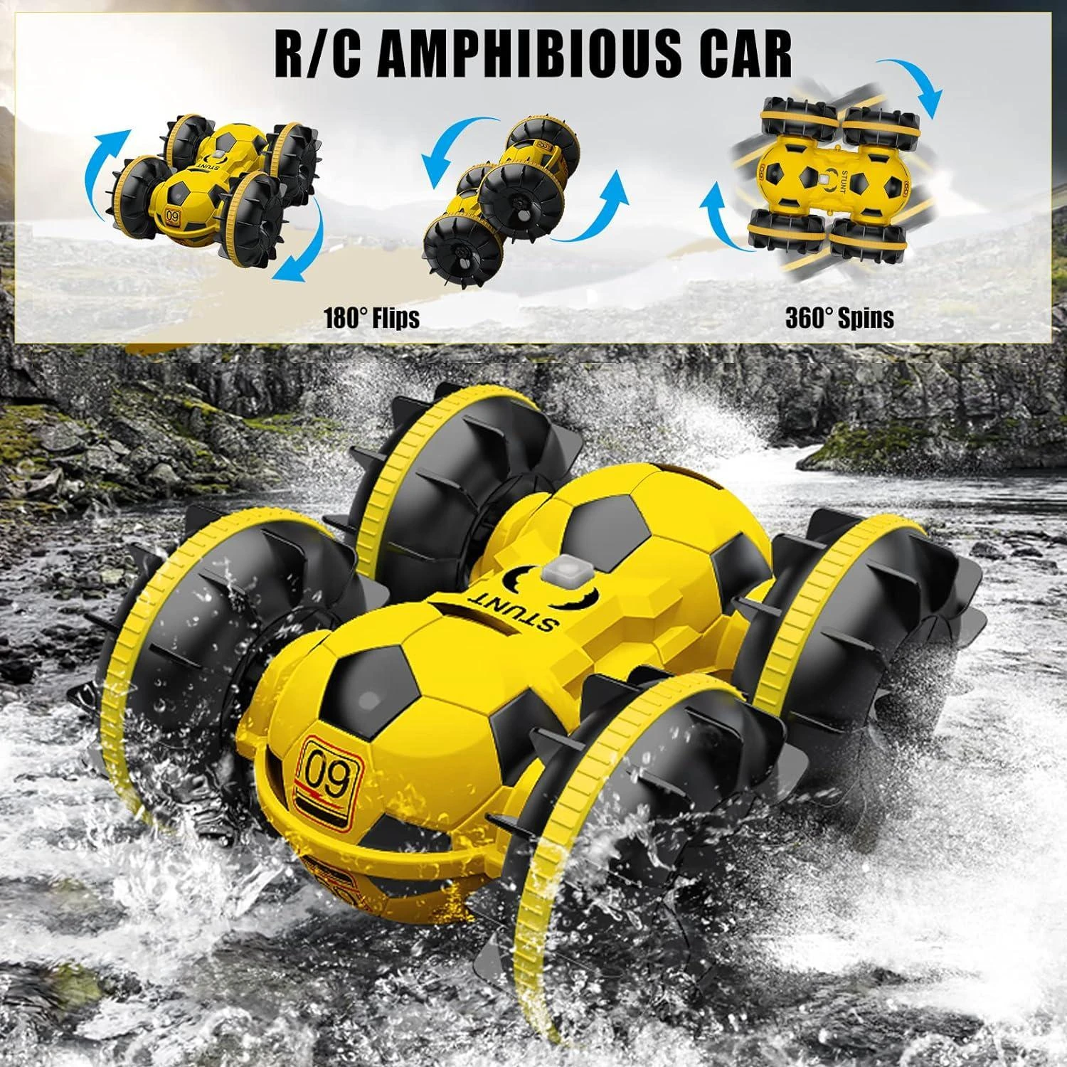 Amphibious RC Car Football 4WD Stunt Remote Control Car 100% Waterproof Toys For Kids 7 Amphibious RC Car Football 4WD Stunt Remote Control Car 100% Waterproof Toys For Kids - Image 7