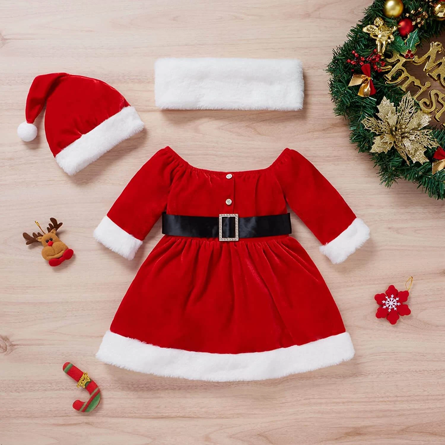 Toddler Baby Girls Christmas Outfit Santa Claus Baby Costume Long Sleeve Red Dress With Hat 1 Toddler Baby Girls Christmas Outfit Santa Claus Baby Costume Long Sleeve Red Dress With Hat