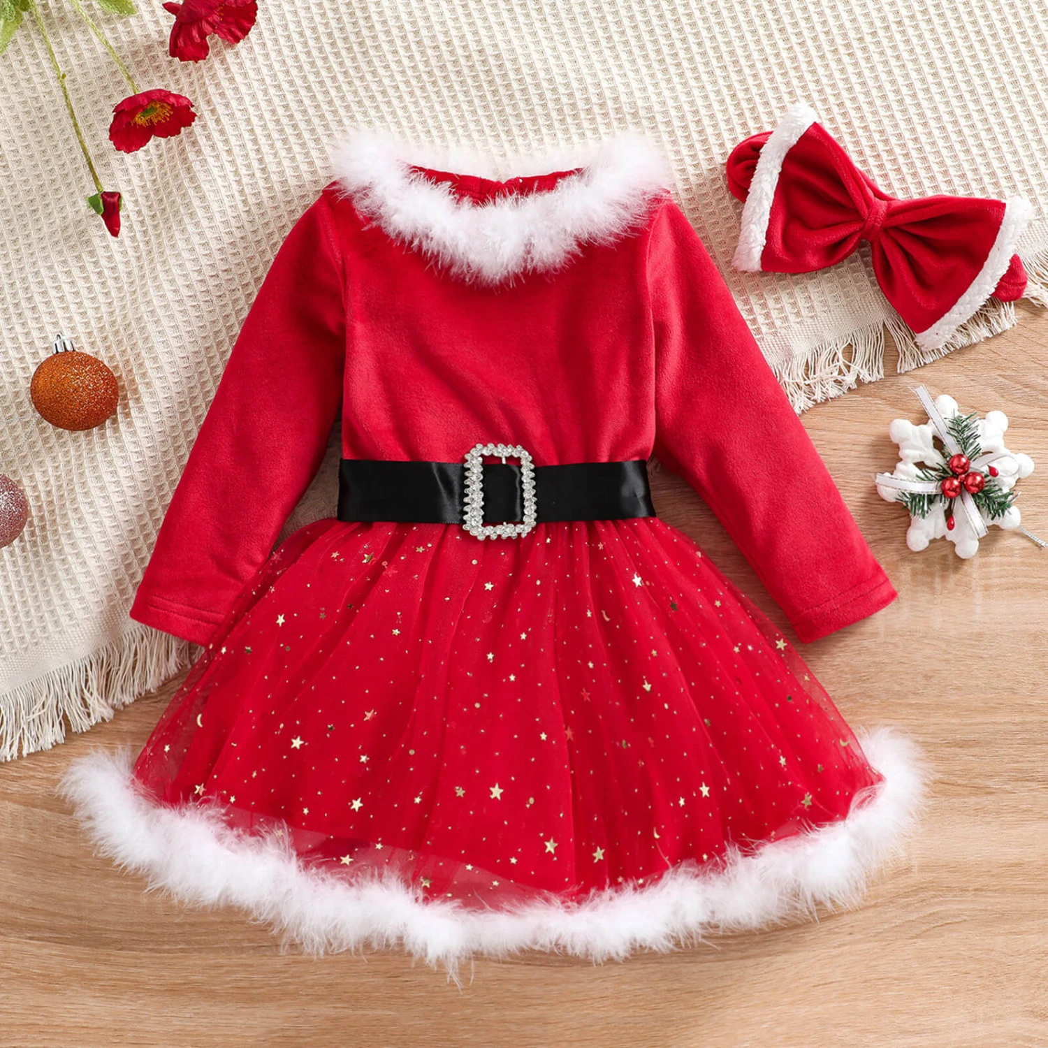 Toddler Baby Girls Santa Dress Red Christmas Long Sleeve Winter Dress With Headwear 1 Toddler Baby Girls Santa Dress Red Christmas Long Sleeve Winter Dress With Headwear