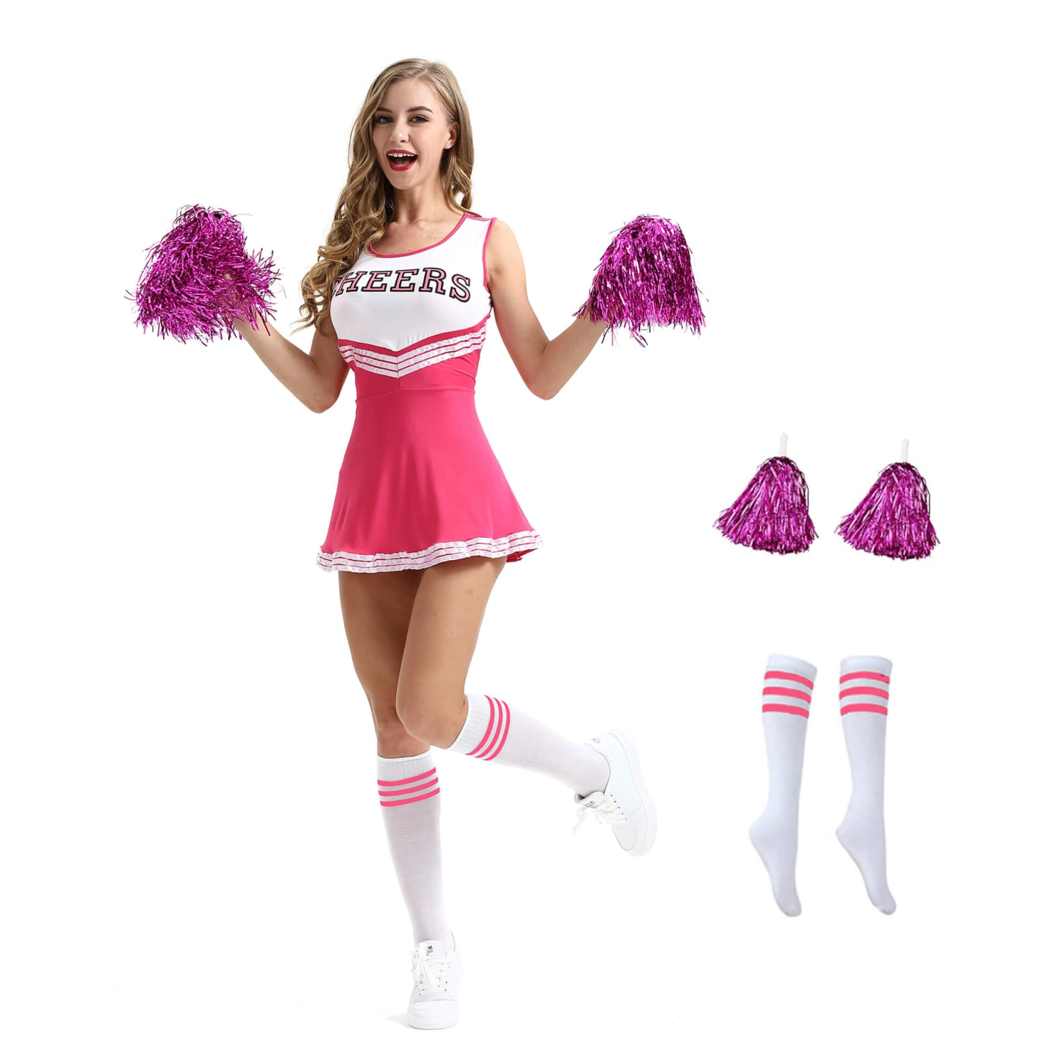 Adult Cheerleader Costume High School Girls Cheerleader Uniforms Cheer Dress Pom Poms Socks 9 Adult Cheerleader Costume High School Girls Cheerleader Uniforms Cheer Dress Pom Poms Socks - Image 9