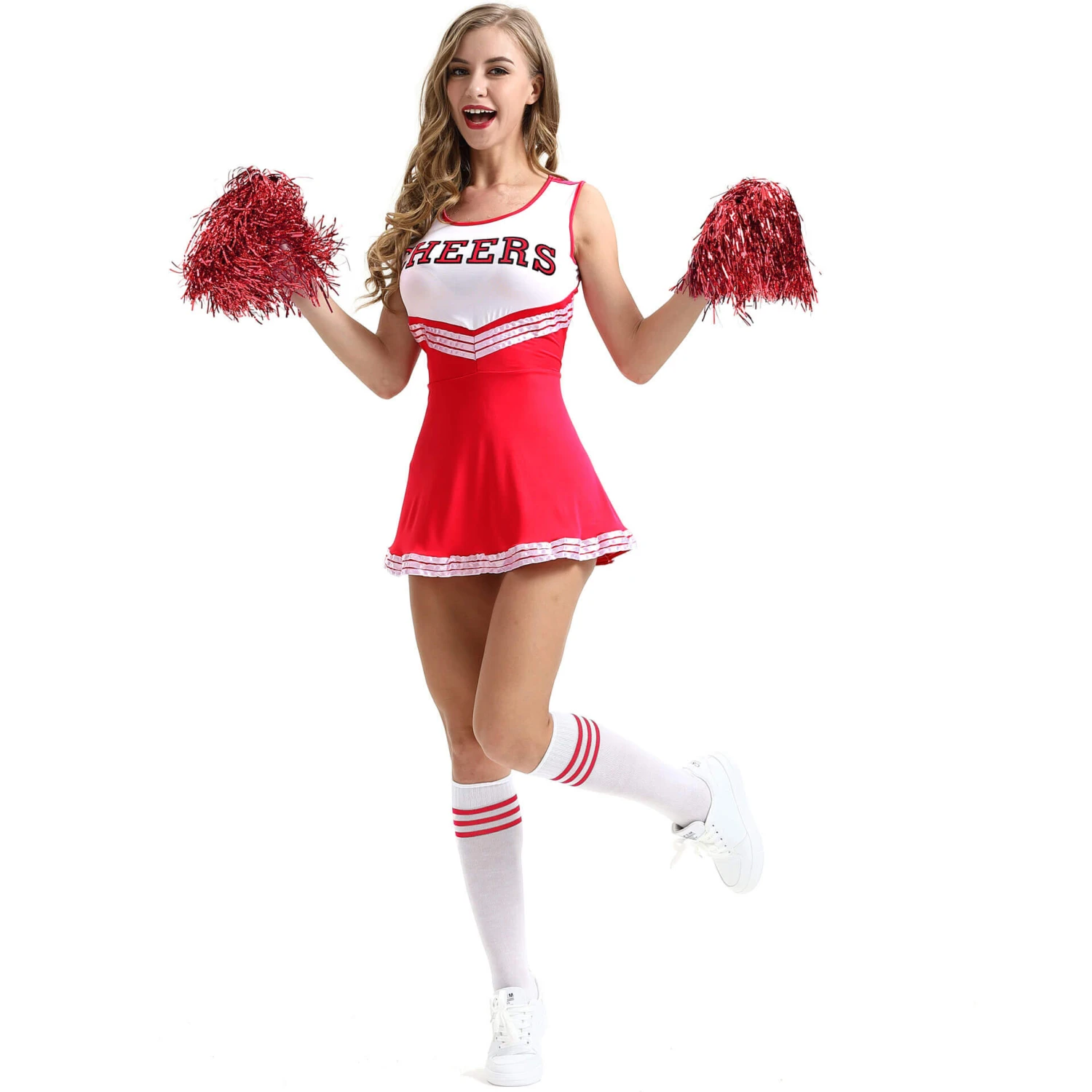 Adult Cheerleader Costume High School Girls Cheerleader Uniforms Cheer Dress Pom Poms Socks 1 Adult Cheerleader Costume High School Girls Cheerleader Uniforms Cheer Dress Pom Poms Socks