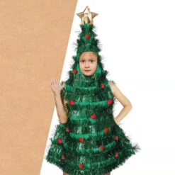 Girls Christmas Tree Dress With Hat Funny Christmas Costume Festive Party Outfit