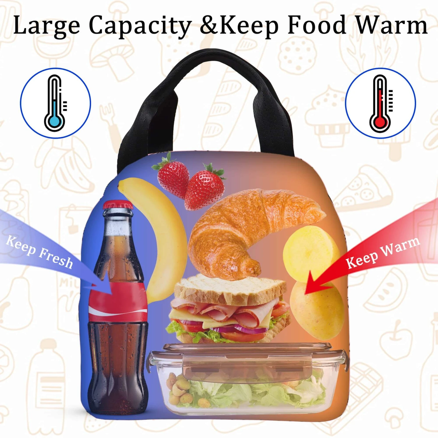 Large Lunch Bags Insulated Reusable Thermal Lunch Box Tote For Picnic Travel School Office Work 5 Large Lunch Bags Insulated Reusable Thermal Lunch Box Tote For Picnic Travel School Office Work - Image 5