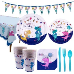 Dinosaur Birthday Party Tableware Set Disposable Dinner Dessert Plates Napkins Tablecloth And Cups