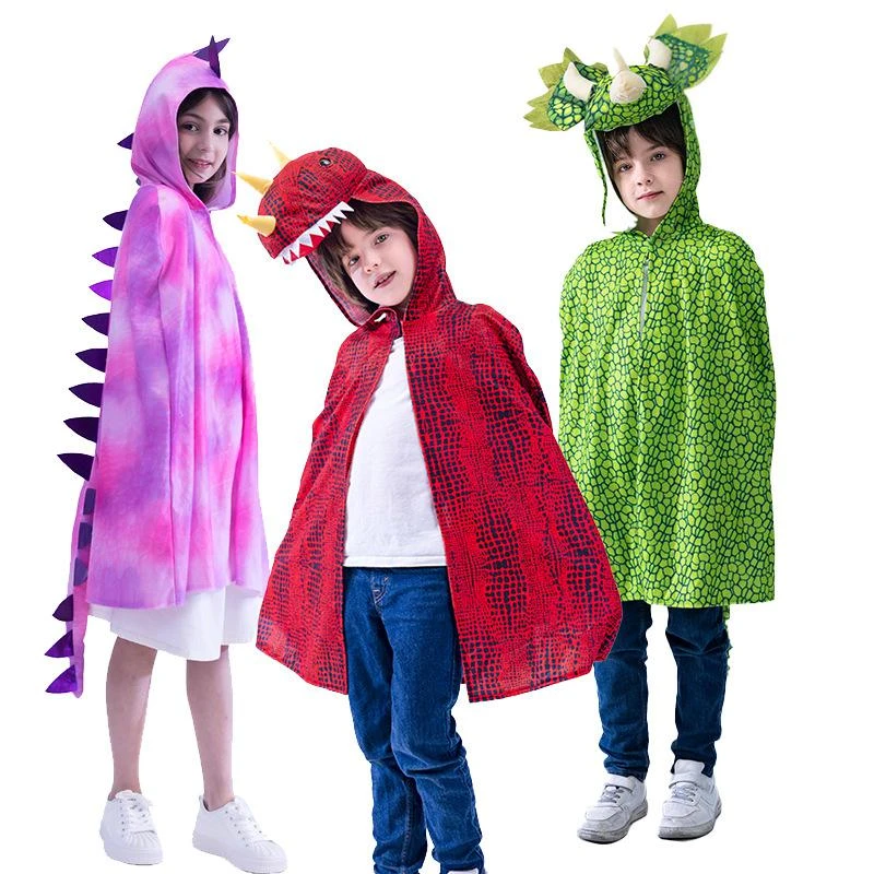 Kids Dinosaur Costume T-Rex Dino Hooded Cloak Triceratops Costume For Cosplay Party 1 Kids Dinosaur Costume T-Rex Dino Hooded Cloak Triceratops Costume For Cosplay Party